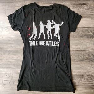 THE BEATLES Graphic Black T-Shirt Girls Sz S Paint Splatter